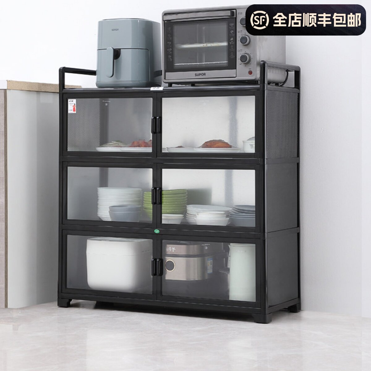 厨房置物架带柜门整体橱柜碗盘柜收纳柜茶水柜餐边柜子收纳柜置物