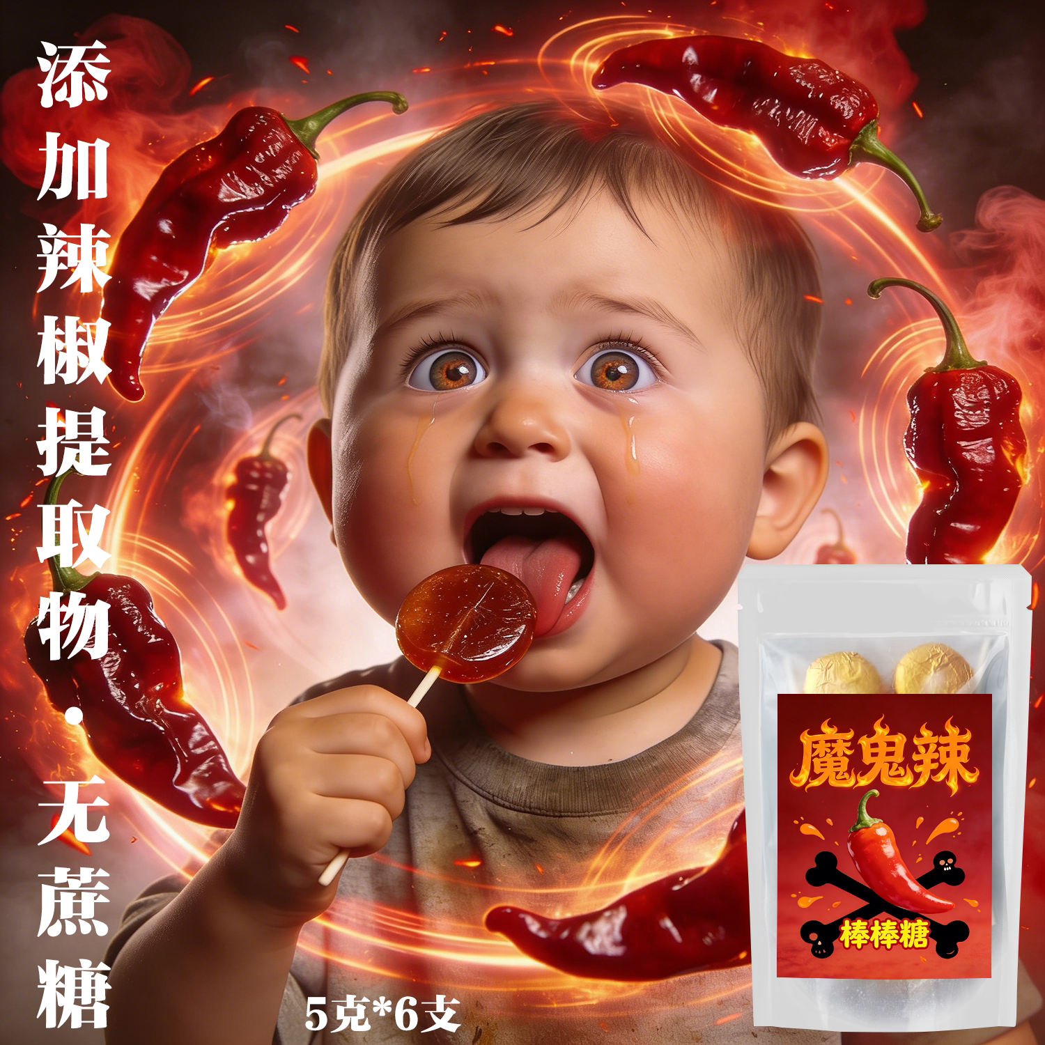 无蔗糖爆辣糖魔鬼辣棒棒糖整蛊恶搞骗人辣椒糖死神辣变态辣小零食