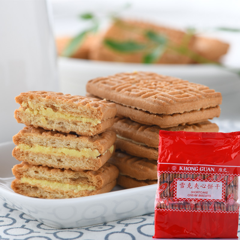 早餐饼干新加坡康元雪克柠檬味夹心饼干600g袋奶油早餐饼干零