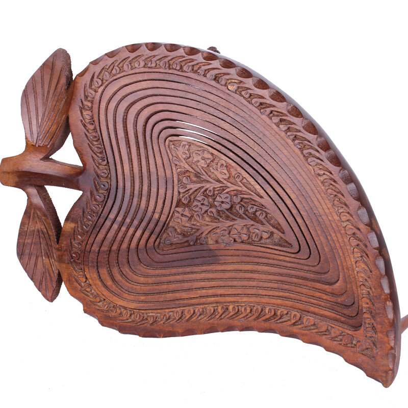 巴基斯坦木雕 手工果盘手工雕刻艺术雕刻树叶 果盘