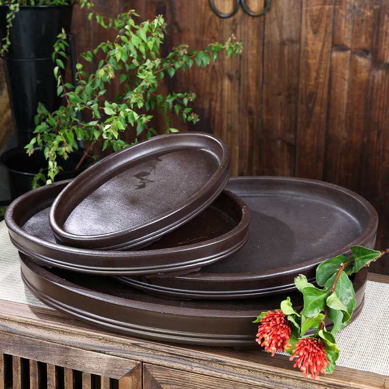 新中式紫砂盘50-60cm特大圆盘陶瓷插花器皿花器写景盆景造景花盆