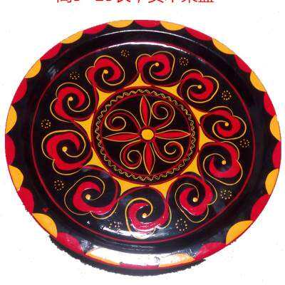 四川大凉山西昌彝族漆器木盘子民间彩绘手工艺品餐盘果盘餐具