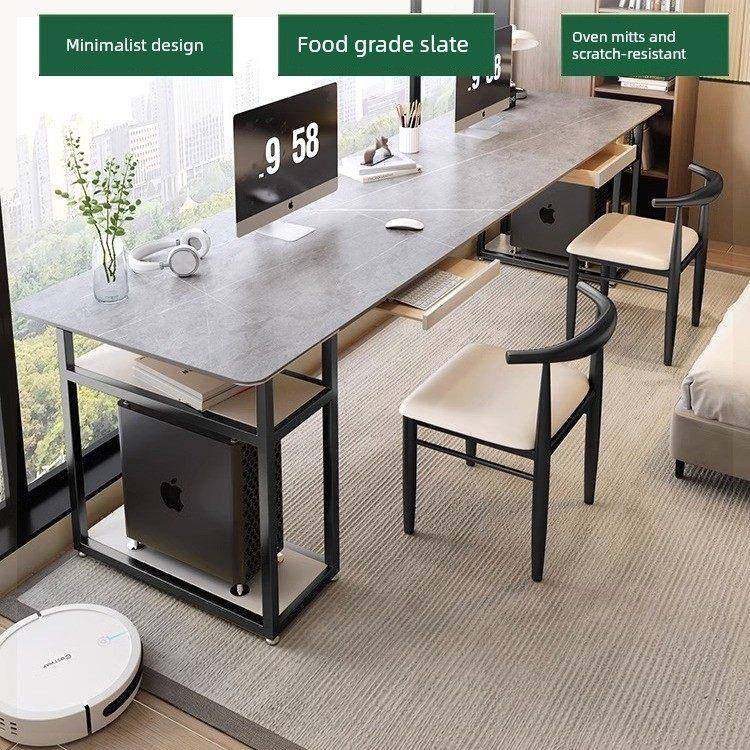 石板电脑桌大尺寸桌面家庭轻豪华简单现代双阳台桌长办公桌