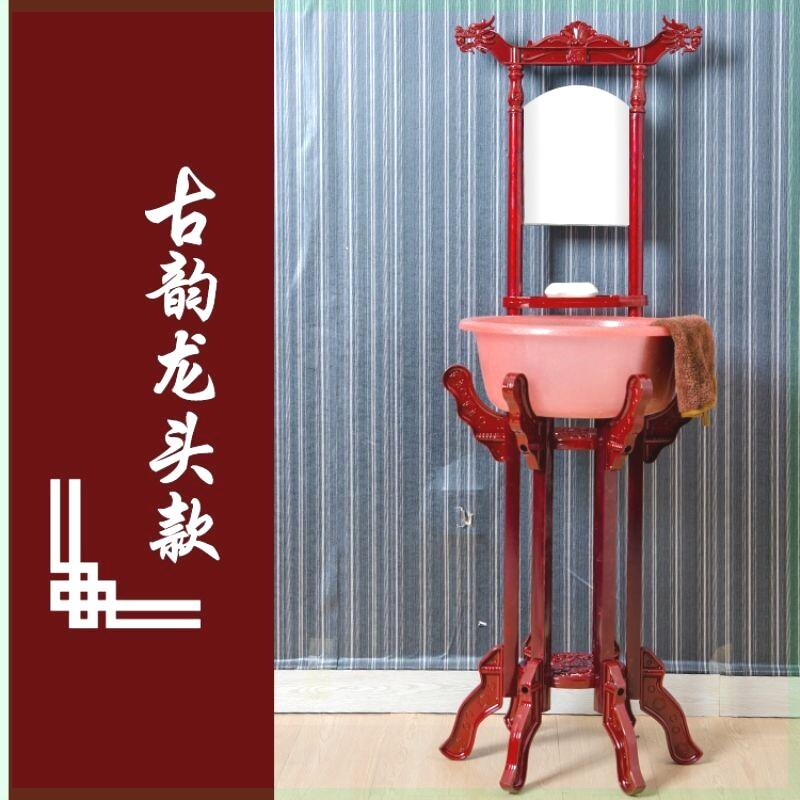 面盆架卫生间浴室毛巾架仿古欧式雕花塑料落地洗脸盆架带镜子