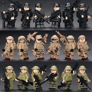 积木军事人仔男孩拼装警察特种兵军队小人偶士兵儿童玩具