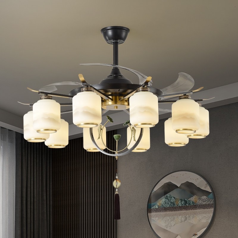 全光谱吊扇灯新中式吊灯新款客厅形一体风扇灯吸顶餐厅灯莲花灯隐,家装灯饰光源,风扇灯,淘宝优惠券,粉丝福利购,淘宝优惠卷