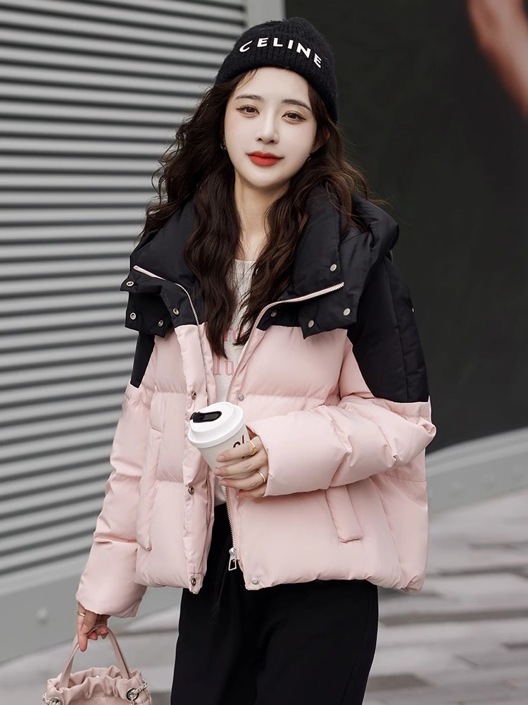 icicle之禾正品女装2023撞色羽绒服冬季短款加厚白鸭绒面包服外套