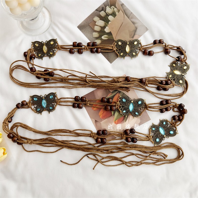 Belt women's design sense niche 2023 new summer butterfly waist chain belt versatile waist rope ethnic style decoration trend