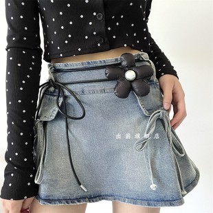 花朵细皮绳腰带女百搭2025新款时尚配裙子衬衫连衣裙装饰腰链长款