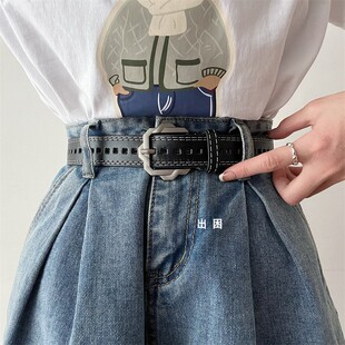 饰辣妹百搭裤 腰带女装 带男设计感小众 配牛仔裤 全孔免打孔皮带女款