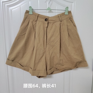 夏季卡其色纯棉布卷边百搭工装短裤热裤A字宽松阔腿西装休闲裤女