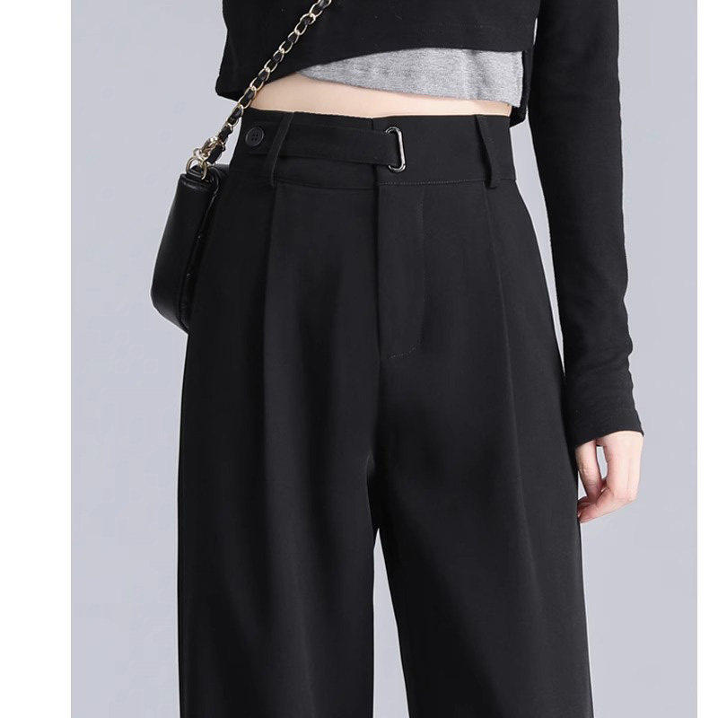 2026春新款黑色西装裤女高腰窄版阔腿直筒梨型身材显瘦宽松休闲裤