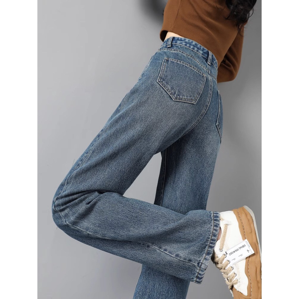 2026春新款复古蓝牛仔裤女小个子高腰窄版直筒阔腿显瘦宽松烟管裤