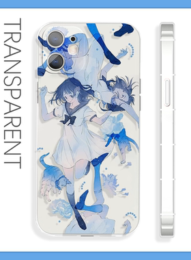 意境淡蓝色的少女与猫猫手机壳xsmax适用于13苹果16pro小米15OPPOreno7红米k50荣耀70iQOO13华为nova8vivos19