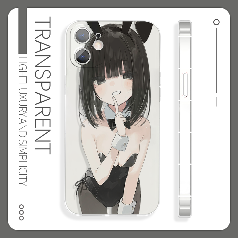 短发安静手势黑色兔女郎性感苹果15手机壳二次元适用于15pro小米10OPPOa59红米k40荣耀90iQOO15华为mate60pro