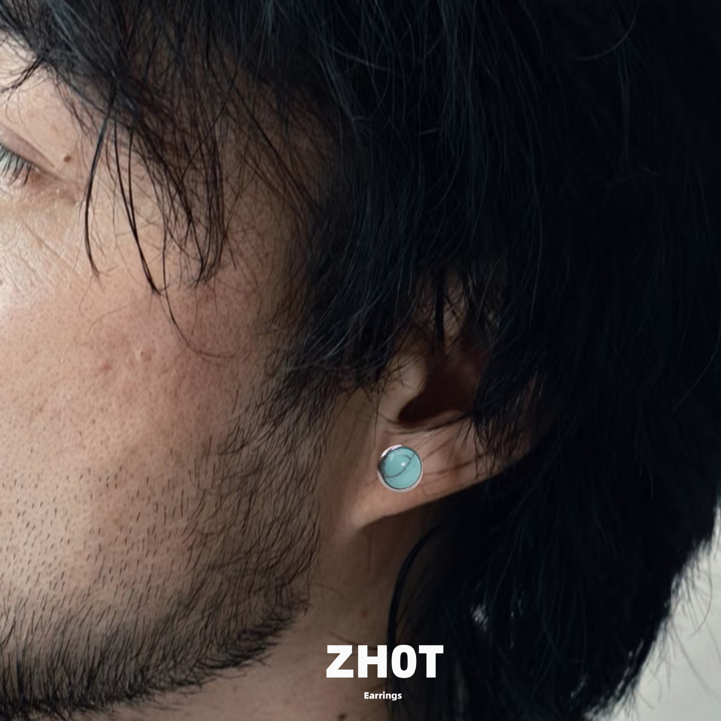 ZHOT藏式复古单只绿松石耳钉