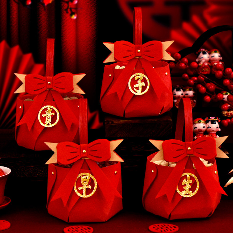 结婚早生贵子提篮婚房无纺布早生贵子压床模具婚礼现场喜糖盒装饰