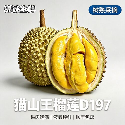 顺丰包邮 马来西亚进口树熟液氮锁鲜正宗猫山王榴莲D197整颗冷冻