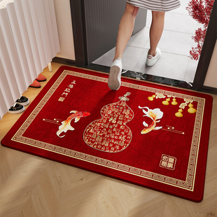 新中式 轻奢开运门垫红色喜庆入户门地垫防滑耐脏除尘蹭脚垫子定制