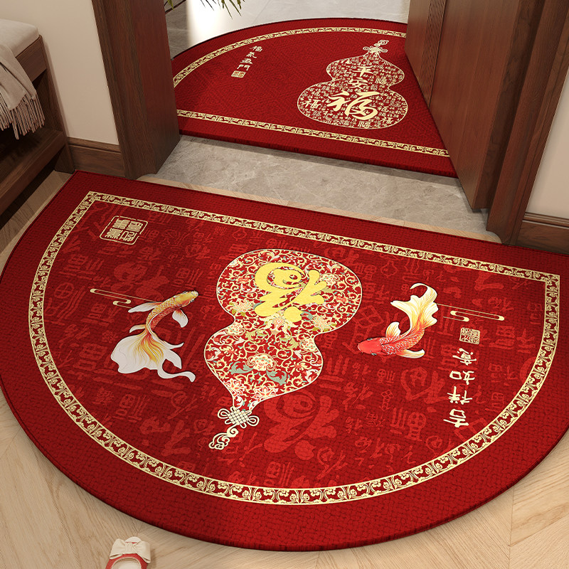 2025新款半圆地毯红色开运门垫防滑耐脏蹭土垫入户门地垫圈绒脚垫,居家布艺,入户地垫,淘宝优惠券,粉丝福利购,淘宝优惠卷