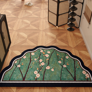 新中式半圆形绿色进门地垫入户门垫门外门口丝圈脚垫入门门内地毯