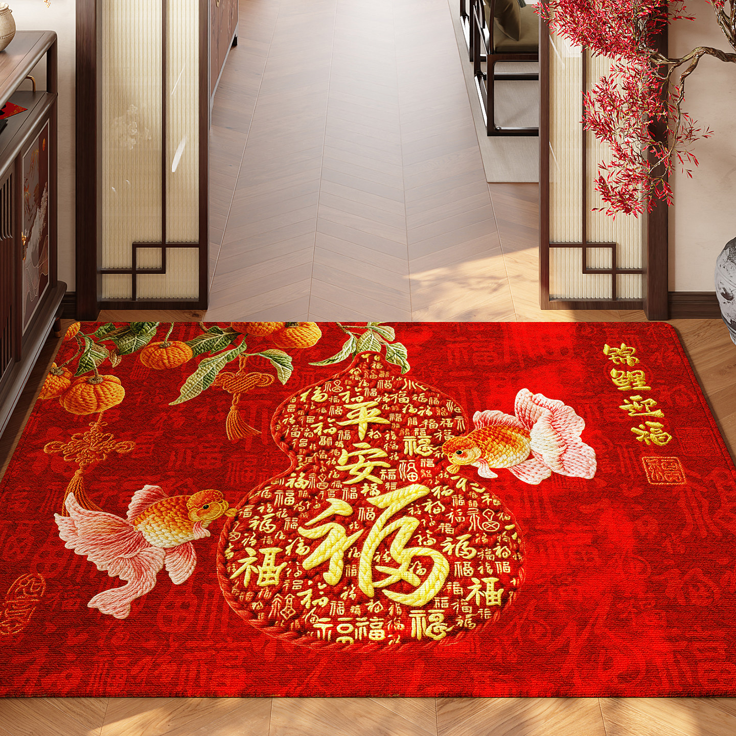 年年有余金鱼新年入户门地垫2026新款大门口红色脚垫喜庆防滑地毯,居家布艺,入户地垫,淘宝优惠券,粉丝福利购,淘宝优惠卷