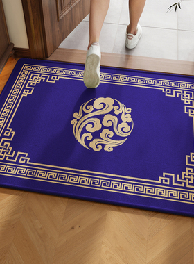入户门地垫比利时绒中式家用蓝色地毯进门玄关防滑脚垫子可裁剪