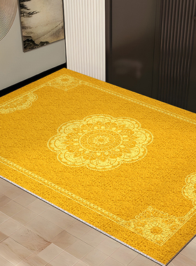 新中式入户门地垫黄色丝圈门垫进门门口除尘脚垫耐脏可裁剪地毯
