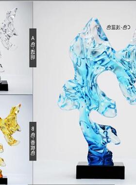 酒店玄关办公室创意桌面摆件透明树脂太湖石雕塑现代抽象客厅装饰