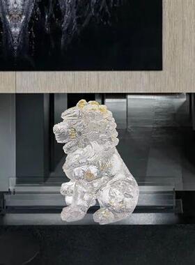 新中式装饰品摆件客厅玄关摆设样板房醒狮透明雕塑工艺品酒店软装