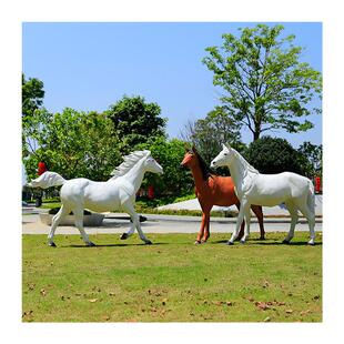 玻璃钢仿真黑白马雕塑摆件花园庭院商场美陈户外园林景观动物装饰