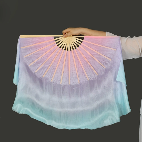Новый классический танец, фэнтези, розовый, фиолетовый, синий, градиентный цвет, двусторонний удлиненный реквизит для выступлений Янко, длинный толстый танцевальный веер