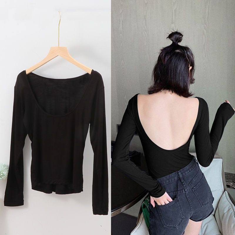 晒背上衣夏季出汗晒太阳小红书晒后背露背女内搭紧身长袖t恤美背
