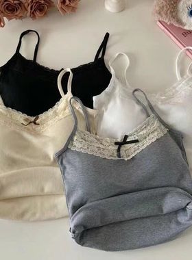 蝴蝶结蕾丝边辣妹吊带背心带胸垫女2024新款bm无袖内外穿打底上衣