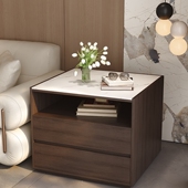 方形沙发边几轻奢高级感岩板实木侧边柜客厅方几储物柜茶几60cm高