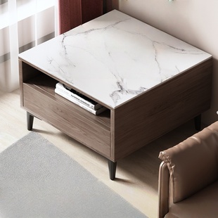 正方形沙发边几轻奢高级感岩板实木侧边柜客厅方几储物柜茶几边桌
