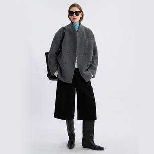 ROC 中长款 经典 领针织30%羊毛大衣女秋冬灰色新款 外套 西装 LIAC
