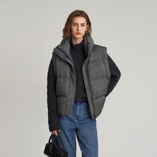 羊毛纱线90白鸭绒羽绒服无袖 2024冬季 简约立领羽绒马甲 ROC LIAC