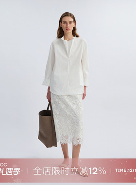 LIAC ROC2025秋季新品白色通勤纯棉衬衫女长袖垂坠感宽松纯棉上衣