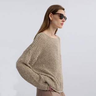 2025秋季 圆领毛衣镂空宽松套头针织衫 休闲慵懒上衣女 ROC新品 LIAC