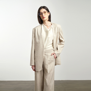 廓形外套女套装 LIAC 静奢风女亚麻无领西装 新款 ROC春季