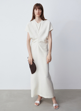 LIAC ROC 25夏季新品优雅肌理感连袖腰部褶皱连衣裙简约气质长裙