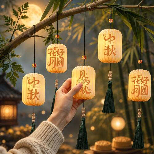 中秋节灯笼创意新中式古风发光树上小挂饰节日氛围布置装饰挂饰pd