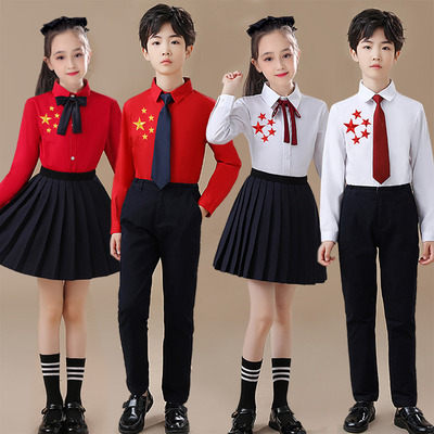 元旦儿童中小学生大唱团体纯棉爱国主题诗朗诵表演装