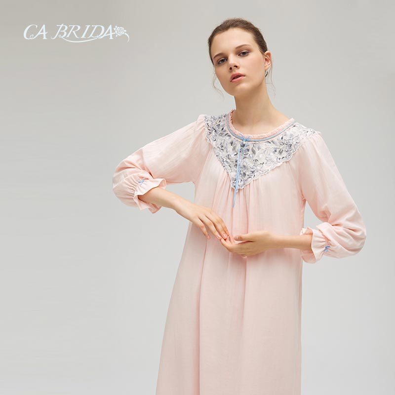 【奥莱瑕疵】睡裙女宽松四季法式复古棉质圆领长袖款CIW4B806C1