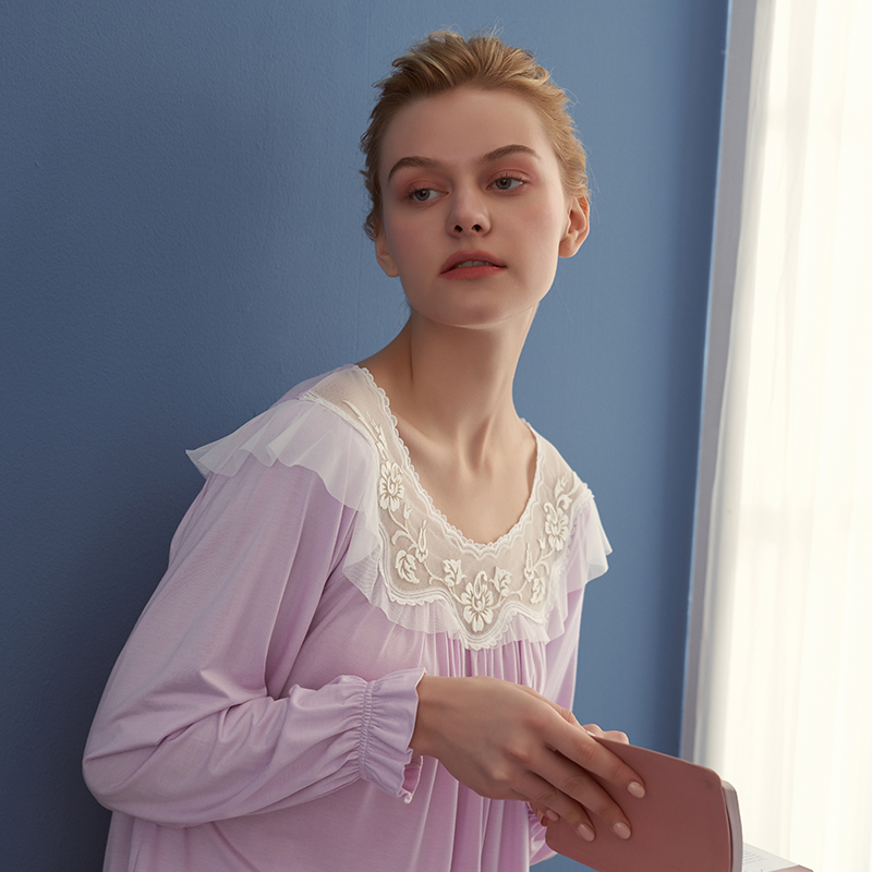 【微瑕疵捡漏】嘉德丽亚兰精莫代尔经典款长袖居家睡裙AW4C07C1