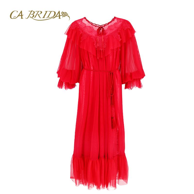 【微瑕疵捡漏】CA BRIDA晨袍吉庆红纱睡袍女法式微性感CHW4I904D1