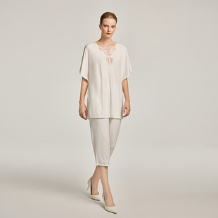 【微瑕疵捡漏】嘉德丽亚新品法式连袖莫代尔女家居睡衣套装P202