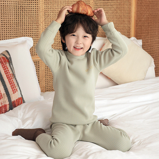 冬季加绒加厚款儿童德绒保暖内衣套装宝宝男童内搭打底衫秋衣秋裤