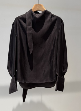 艾诺丝旺京官方旗舰店2026春季新款飘带衬衫女长袖不对称上衣6909